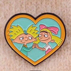 Hey Arnold, Arnold and Helga Enamel Metal Pin, 90s Nickelodeon Cartoon Pin